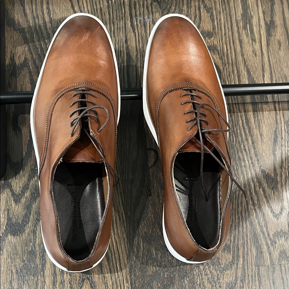 To Boot Tan Leather Oxfords with White Soles